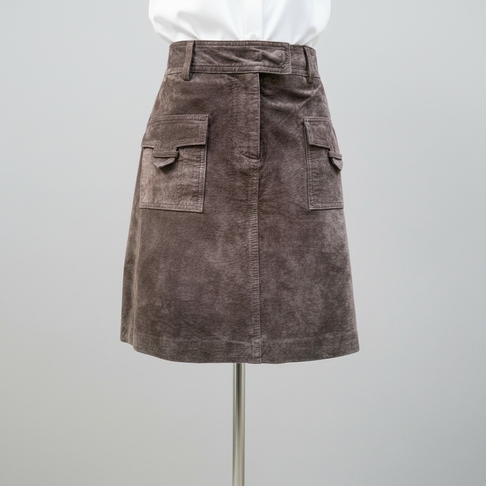 INC Suede Leather Mini Skirt 6 Brown Cargo Utility A-Line Y2K Indie Western Boho
